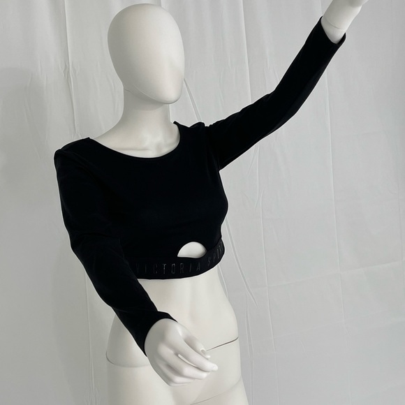 Victoria Secret Sport Black crop top with cut out in front. Long sleeve. - Picture 3 of 4